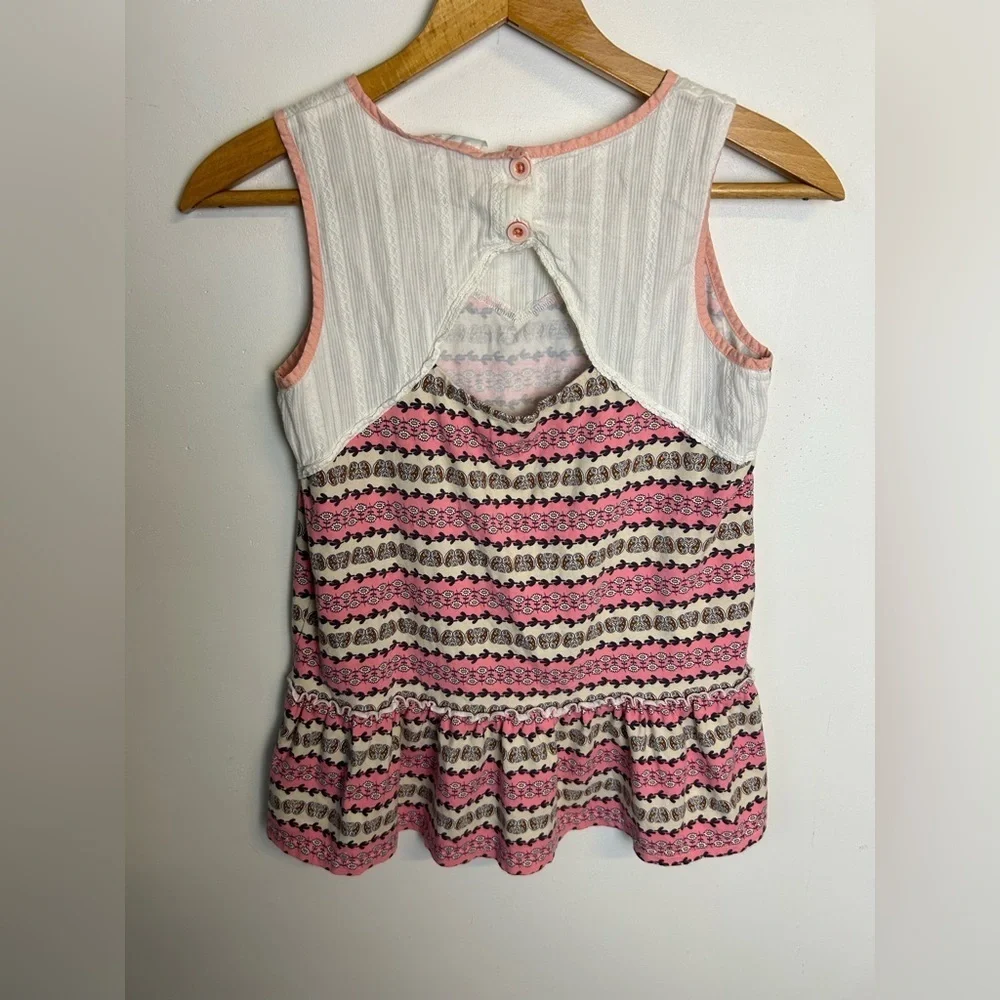 Matilda Jane Pink Brown Patterned Sleeveles tunic Top Youth Girls Size 14 Barbie